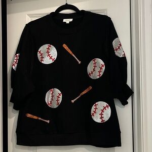 Oddy women’s short sleeve Baseball Sweatshirt - Black and Silver